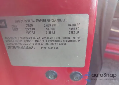 2010 Chevrolet Camaro 1Lt z USA, uszkodzony, nr VIN 2G1FB1EV1A9101451